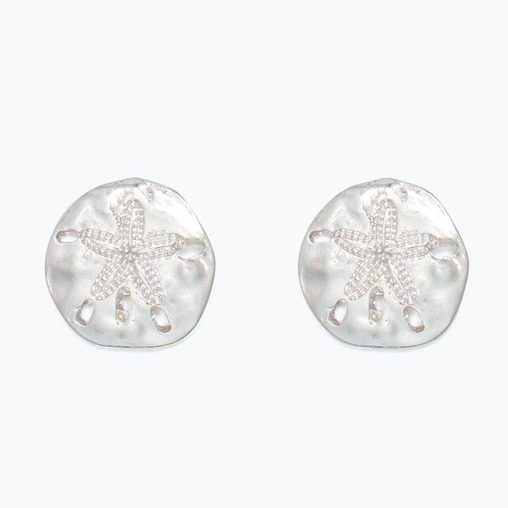 Earrings - Hammered Silver Sand Dolla - Mellow Monkey