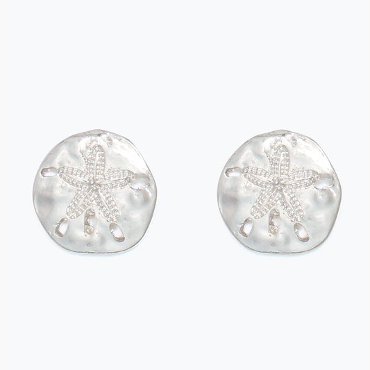 Earrings - Hammered Silver Sand Dolla - Mellow Monkey