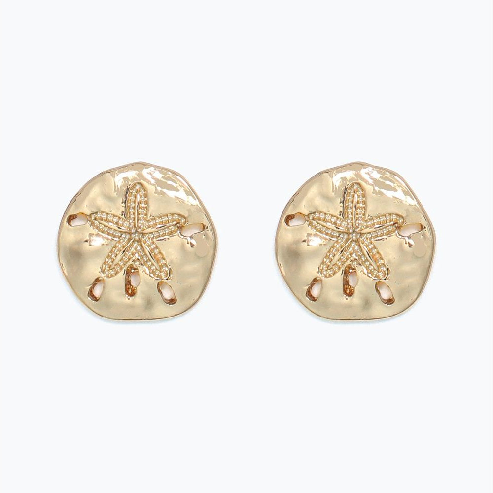 Earrings - Hammered Gold Sand Dollar - Mellow Monkey