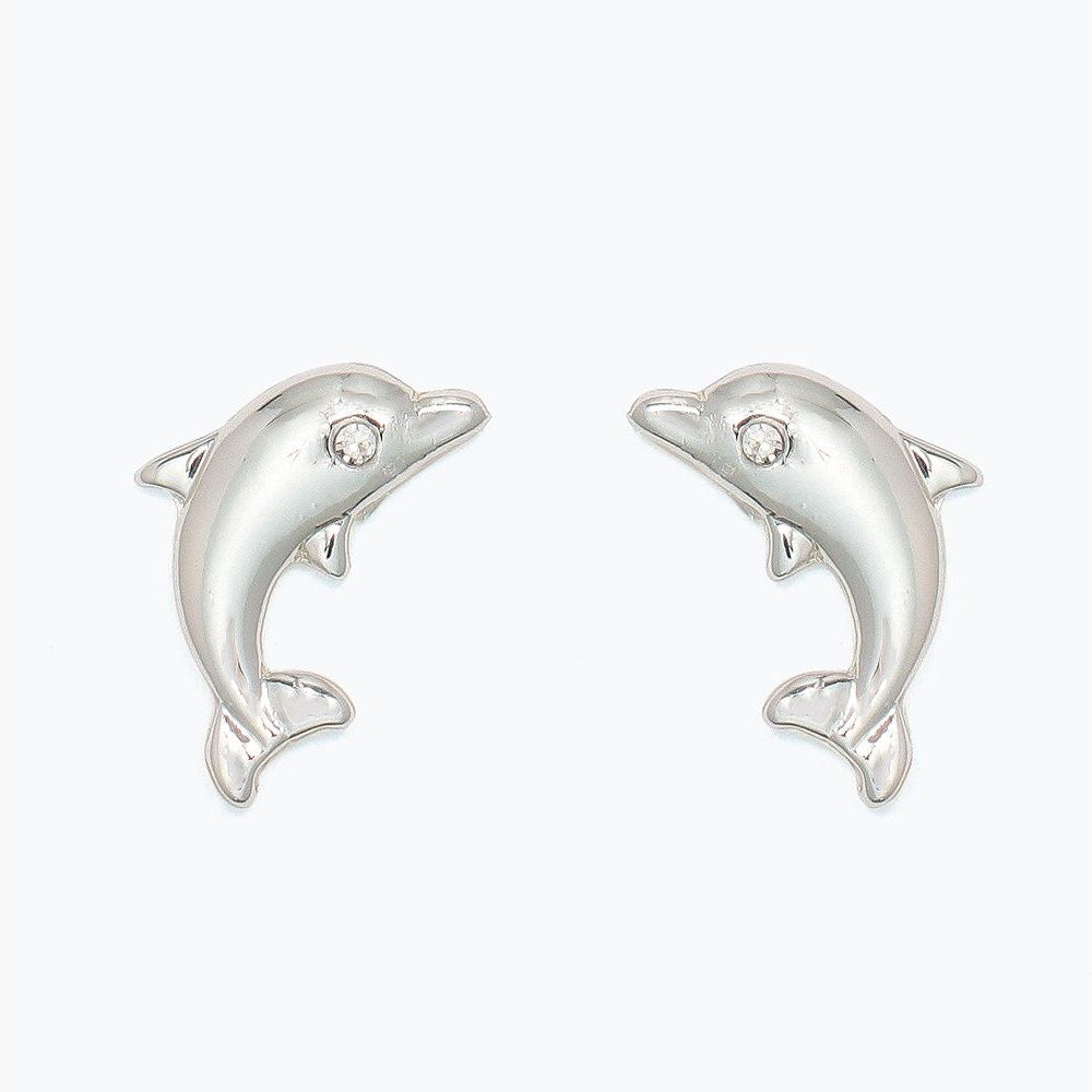 Earrings - Silver Dolphins w Crystals - Mellow Monkey