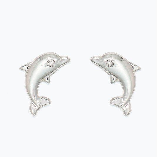Earrings - Silver Dolphins w Crystals - Mellow Monkey