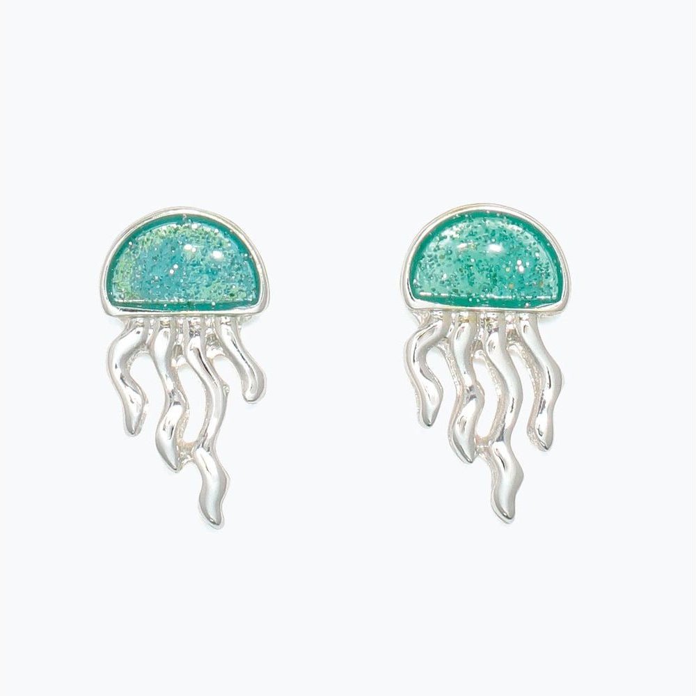 Earrings - Aqua Enamel Jellyfish - Mellow Monkey