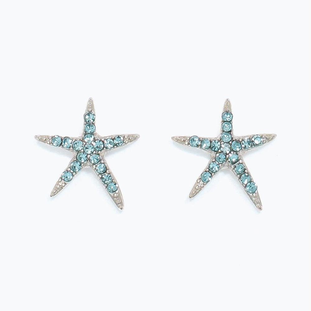 Earrings - SilverStarfish Aqua Crystal - Mellow Monkey