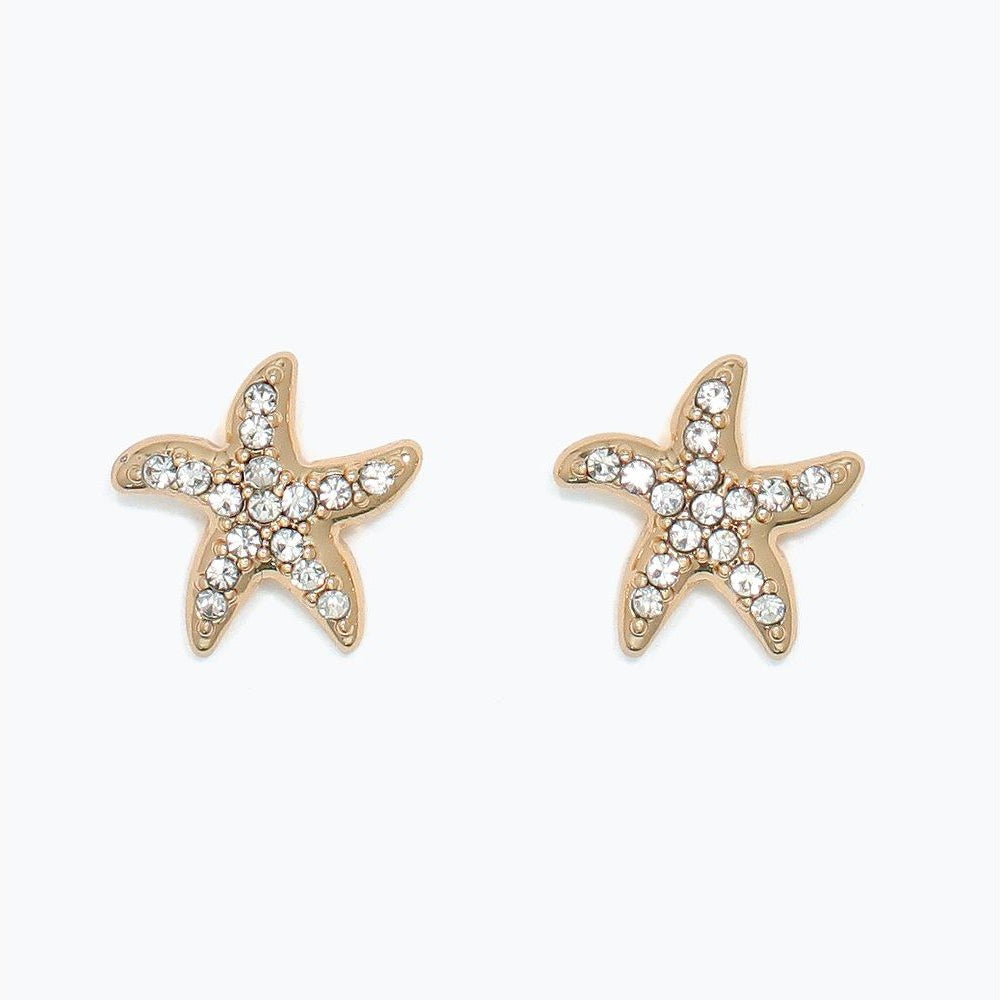 Earrings - Gold Starfish with Crystal - Mellow Monkey