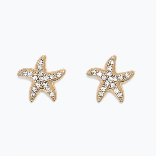 Earrings - Gold Starfish with Crystal - Mellow Monkey