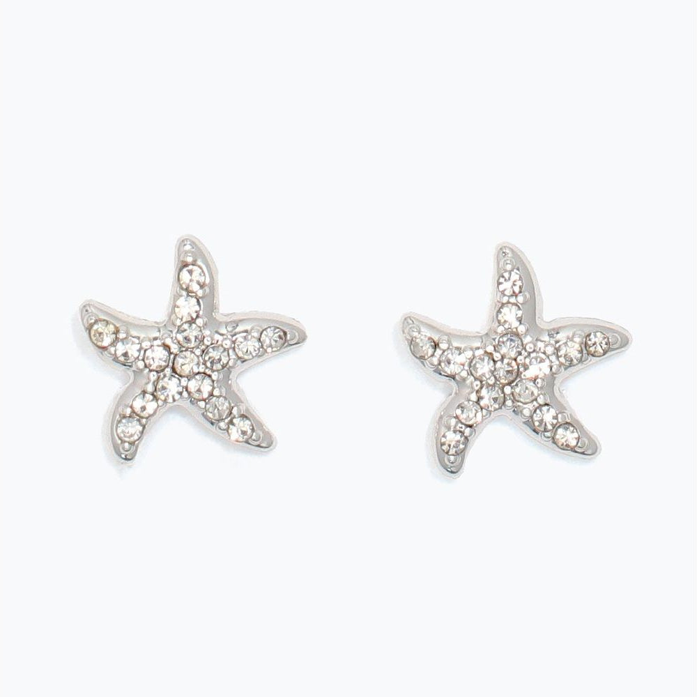 Silver Starfish with Crystals- Earrings - Mellow Monkey