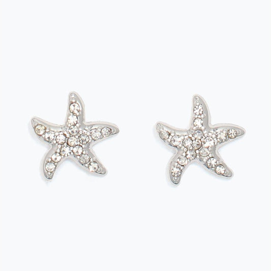Silver Starfish with Crystals- Earrings - Mellow Monkey