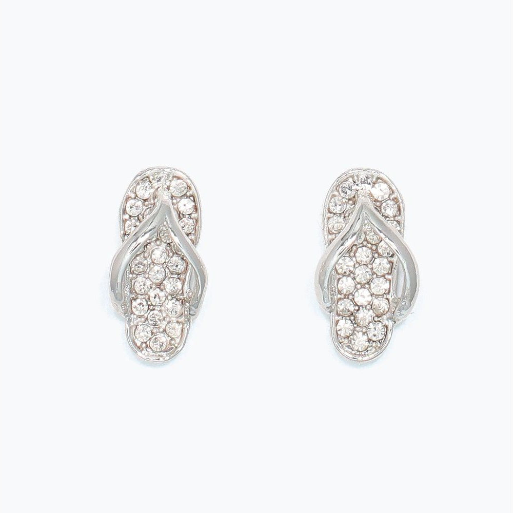 Silver Flip Flops with Crystals - Earrings - Mellow Monkey