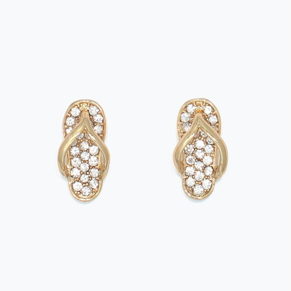 Earrings - Gold Flip Flops w Crystals - Mellow Monkey