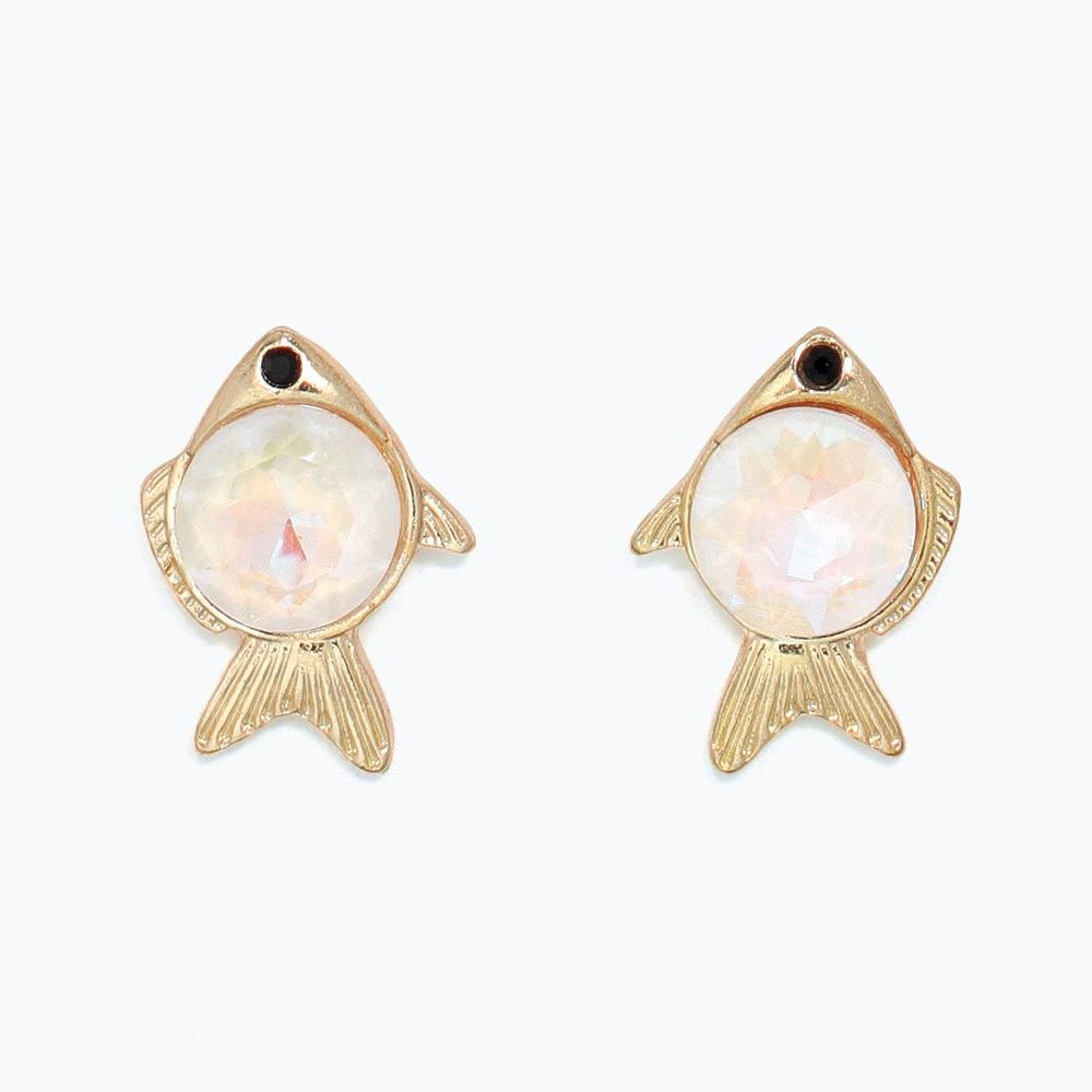 Earrings - Gold Fish w AB Crystals - Mellow Monkey