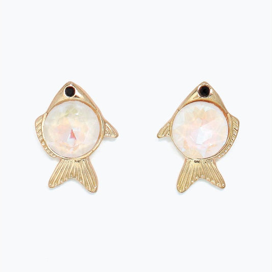 Earrings - Gold Fish w AB Crystals - Mellow Monkey