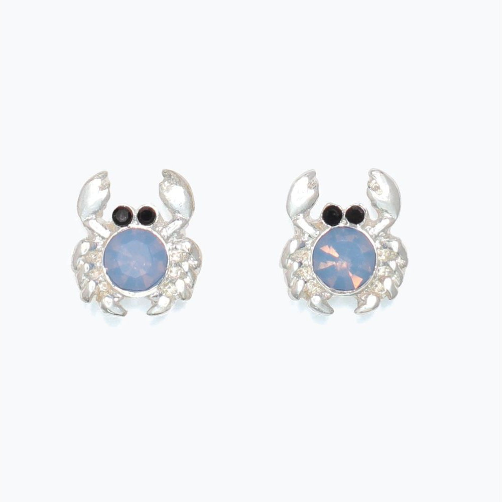 Earrings - Silver Crab w Blue Crystal - Mellow Monkey