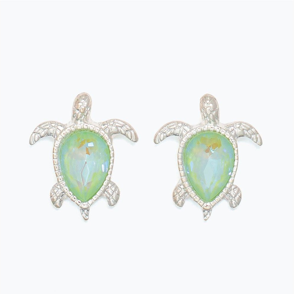 Earrings - Silver Turtles Green Cryst - Mellow Monkey