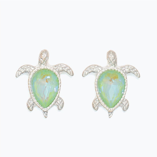 Earrings - Silver Turtles Green Cryst - Mellow Monkey