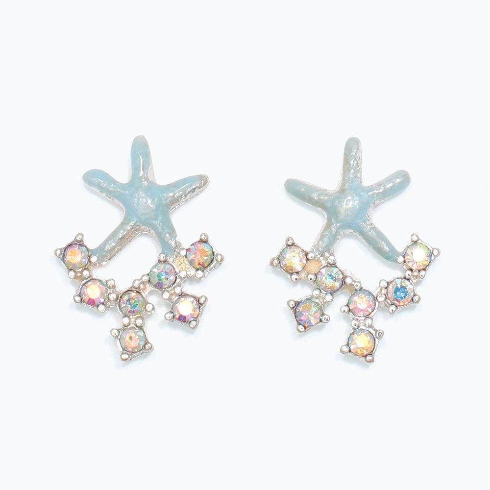 Earrings - Mint Starfish w AB Crystal - Mellow Monkey