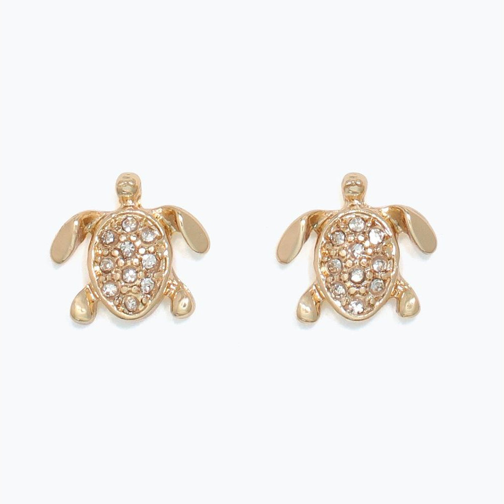 Earrings - Gold Turtles with Crystals - Mellow Monkey