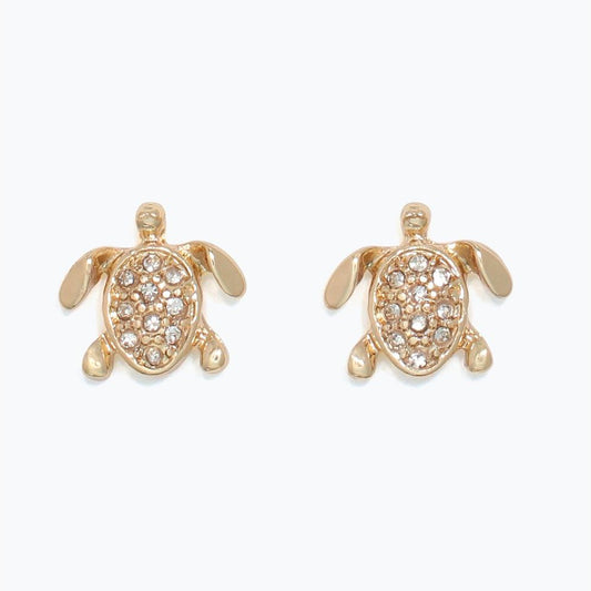 Earrings - Gold Turtles with Crystals - Mellow Monkey