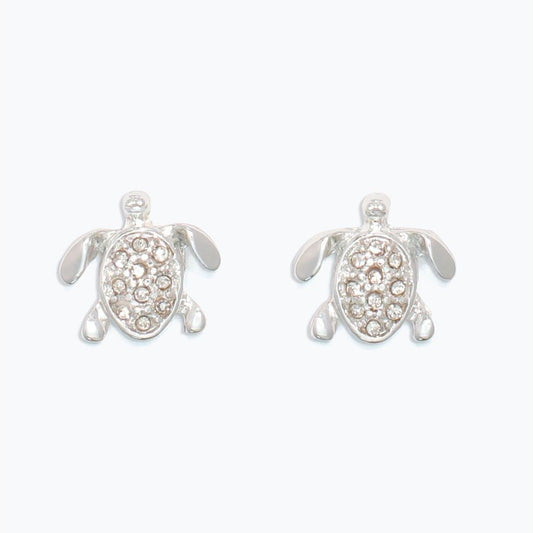 Earrings - Silver Turtle with Crystal - Mellow Monkey