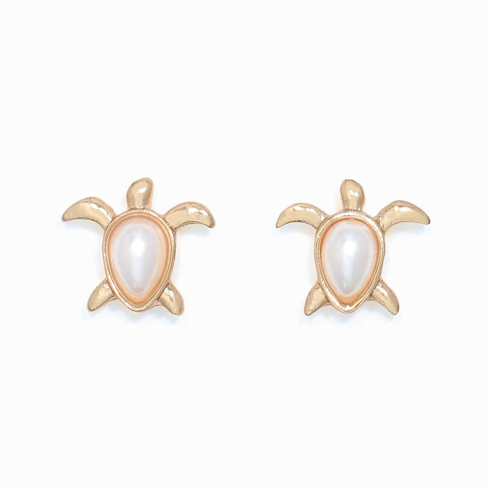 Earrings - Gold Turtles w Pearls - Mellow Monkey