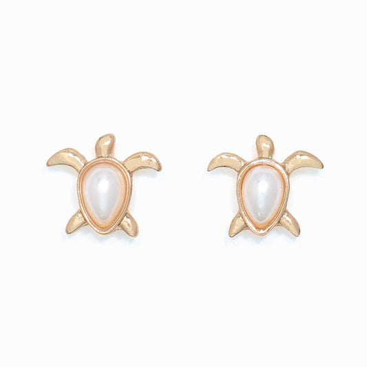 Earrings - Gold Turtles w Pearls - Mellow Monkey