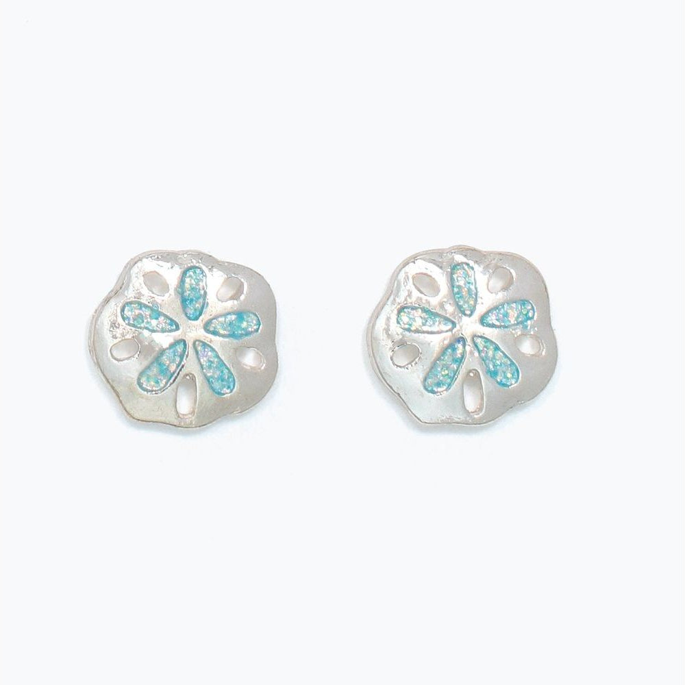 Earrings - Silver + Aqua Sand Dollars - Mellow Monkey