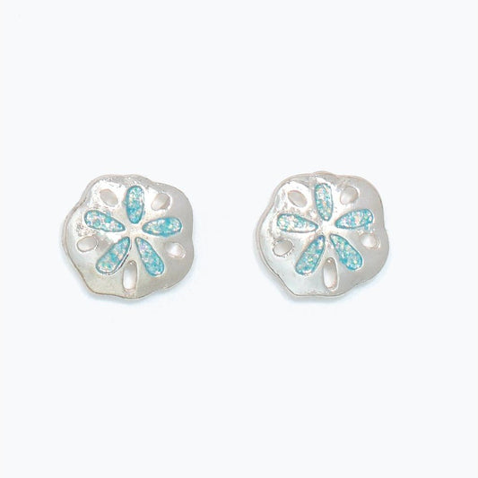 Earrings - Silver + Aqua Sand Dollars - Mellow Monkey