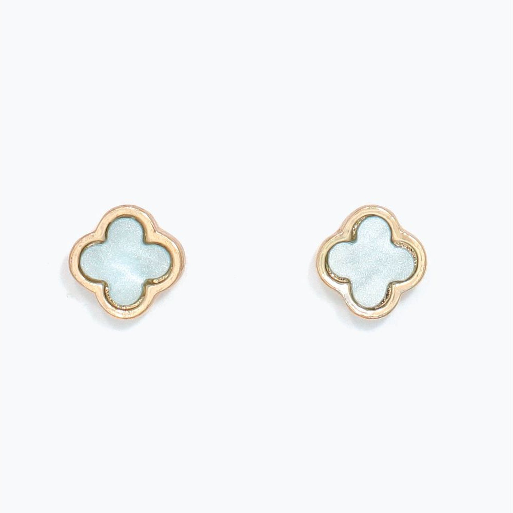 Aqua Clover Inlay with Gold - Earrings - Mellow Monkey