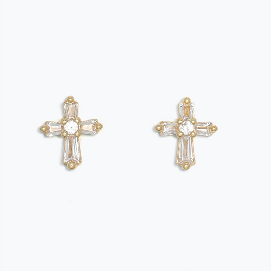 Delicate Cubic Zirconia Crosses Gold Earrings - Cuties by Periwinkle - Mellow Monkey
