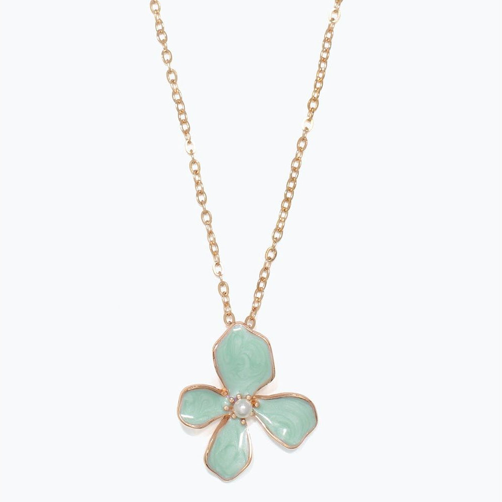 Necklace - Mint Enamelled Flower - Mellow Monkey