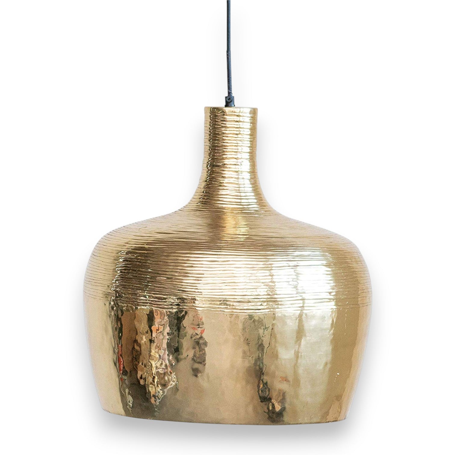 Round Metal Brass Finish Embossed Pendant Lamp - 12-1/2-in - Mellow Monkey
