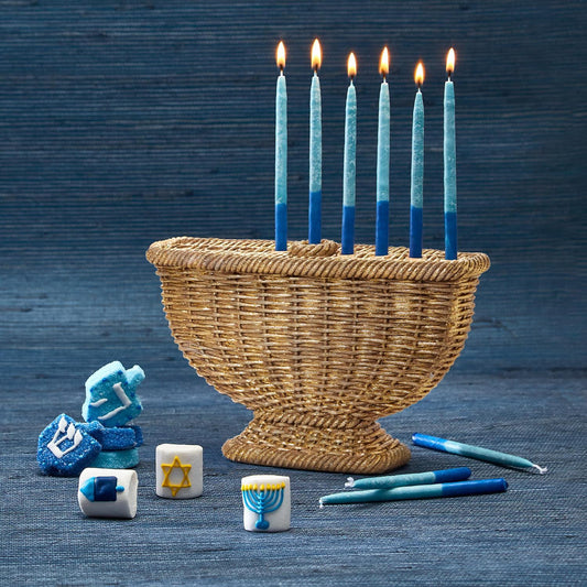 Basket Weave Menorah with Gold Leaf - 10-3/4-in - Mellow Monkey