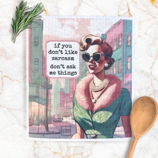 Hilarious Retro Swedish Dishcloth - Don't Like Sarcasm - Mellow Monkey