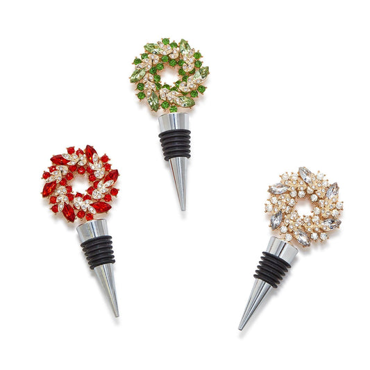 Jeweled Holiday Wreath Wine Bottle Stopper - Mellow Monkey