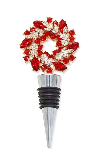 Jeweled Holiday Wreath Wine Bottle Stopper - Mellow Monkey