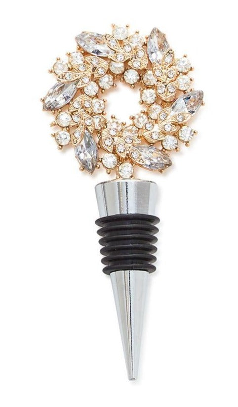 Jeweled Holiday Wreath Wine Bottle Stopper - Mellow Monkey