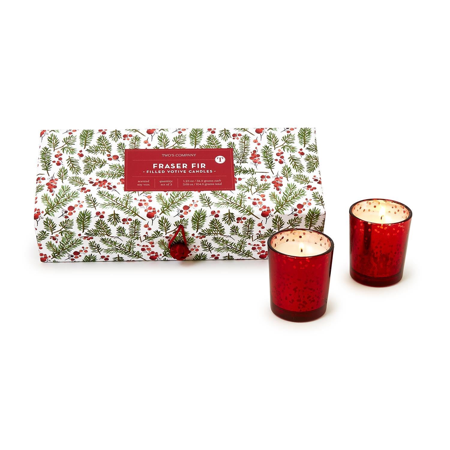 Merry Berry Set of 3 Fraser Fir Scented Candles in Gift Box - Mellow Monkey