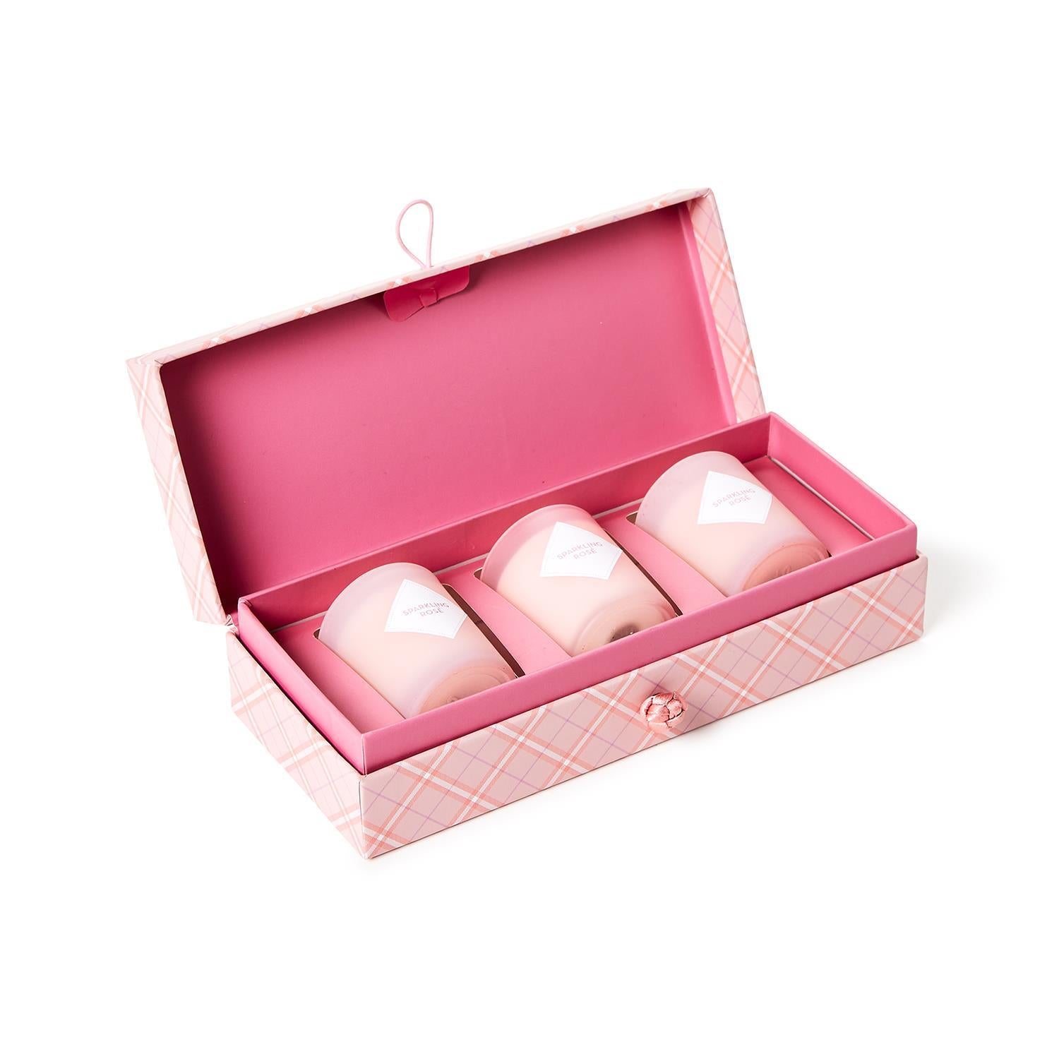 Pink Sugar Set of 3 Sparkling Rosé Scented Candles in Gift Box - Mellow Monkey