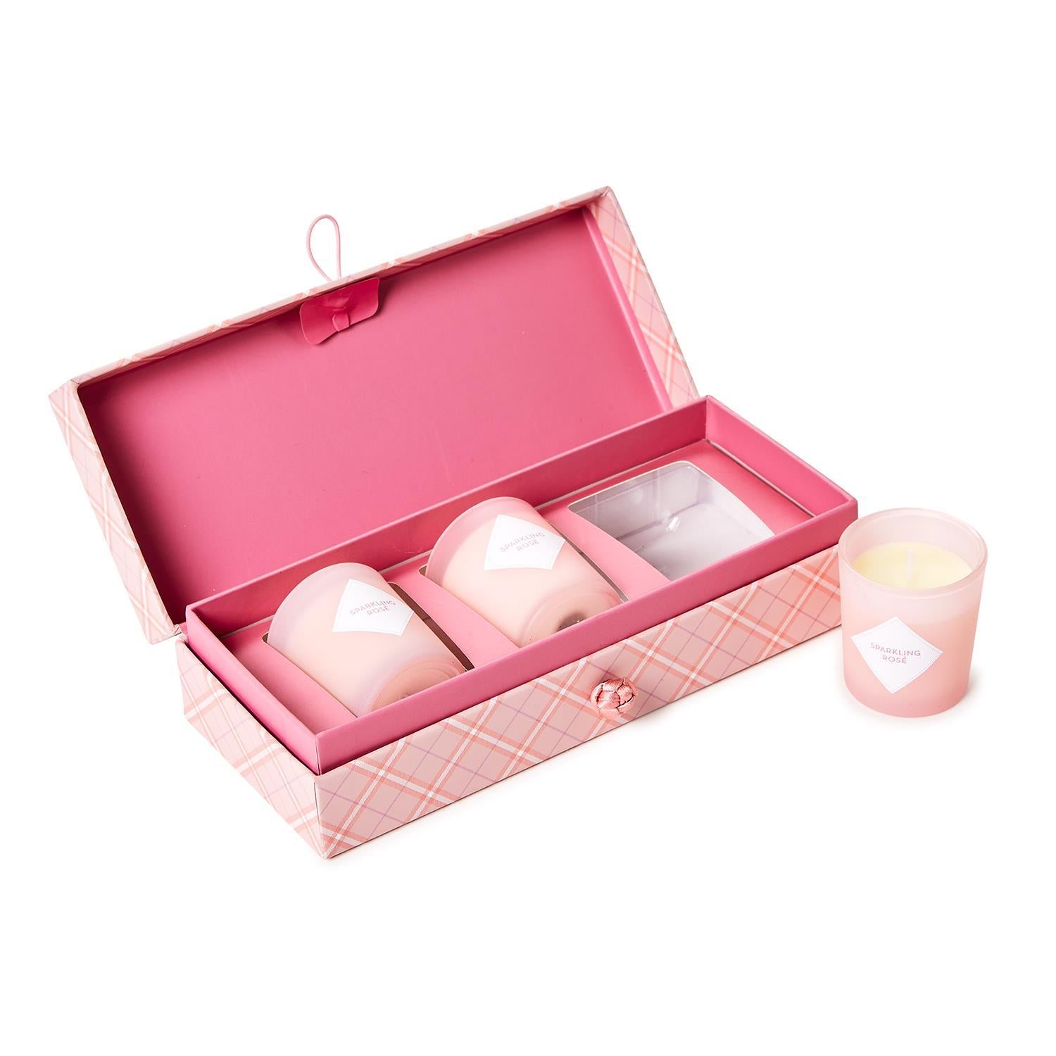 Pink Sugar Set of 3 Sparkling Rosé Scented Candles in Gift Box - Mellow Monkey