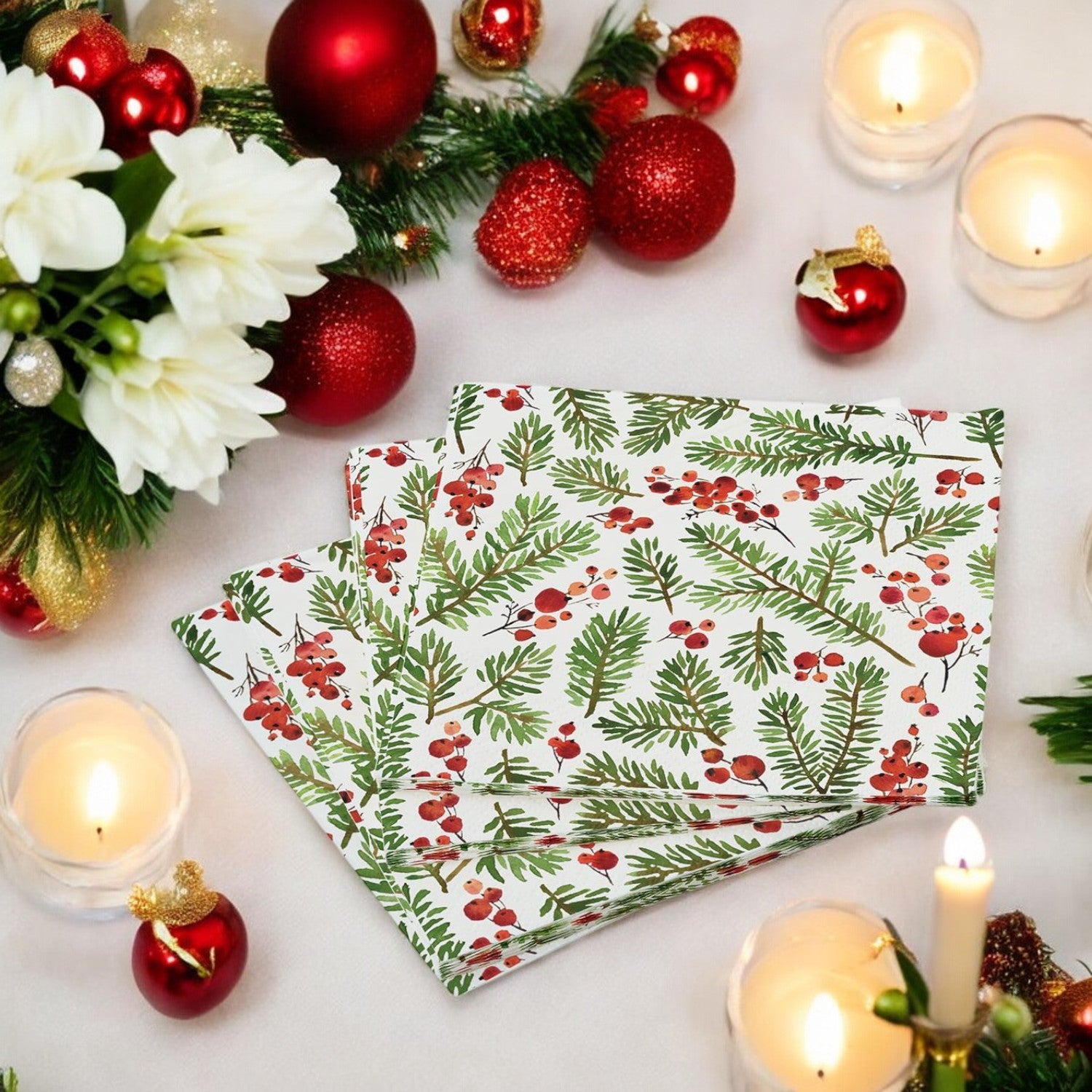 Merry Berry 3-Ply Paper Napkins - Square - Set of 30 - Mellow Monkey