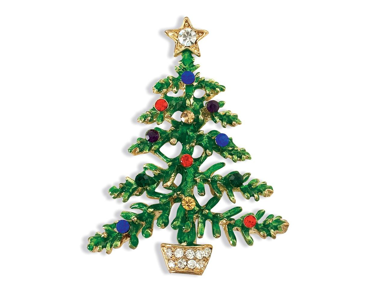 Rhinestone Jeweled Christmas Tree Holiday Pin/Brooch - Mellow Monkey