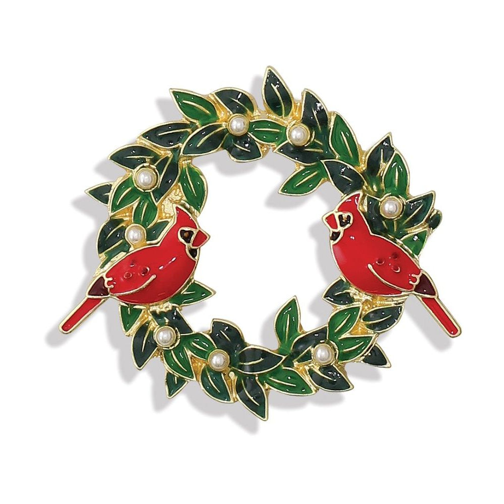Pin - Cardinals on Holly Wreath - Mellow Monkey