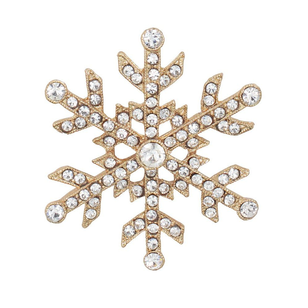 Pin - Gold Snowflake w Clear Crystals - Mellow Monkey