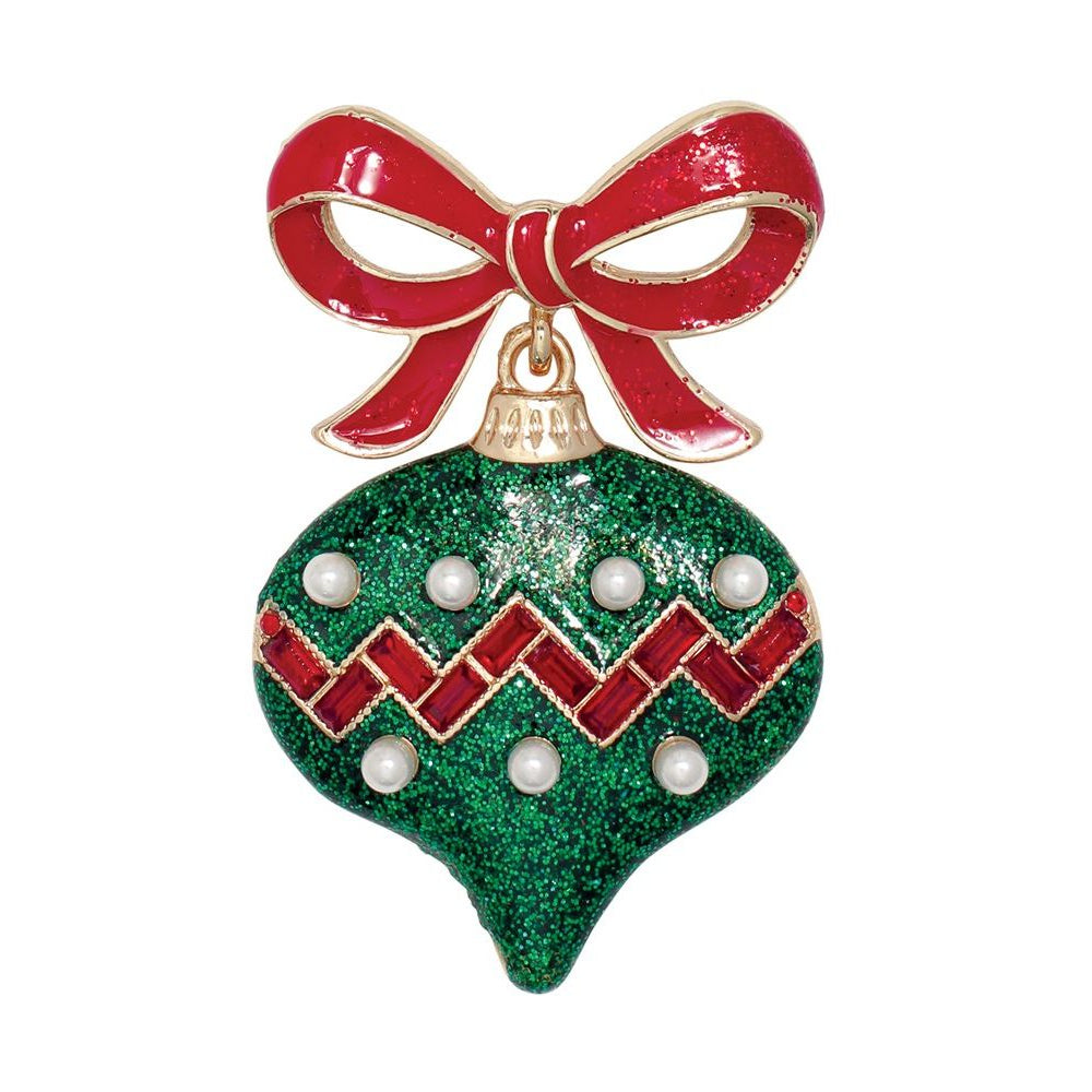 Pin - Green Ornament w Bow - Mellow Monkey