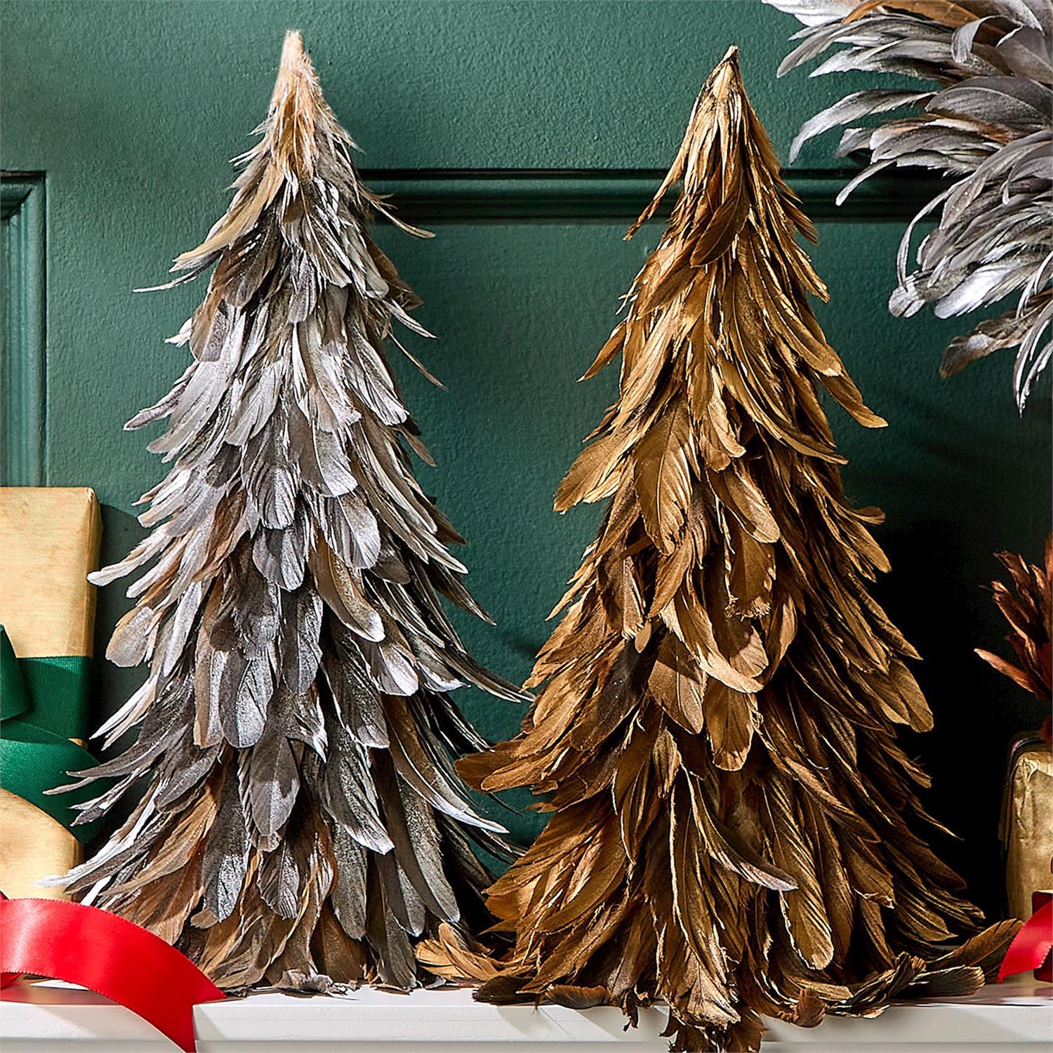 Shimmering Plumage Hand-Crafted Feather Holiday Tree - 16-1/2-in - Mellow Monkey