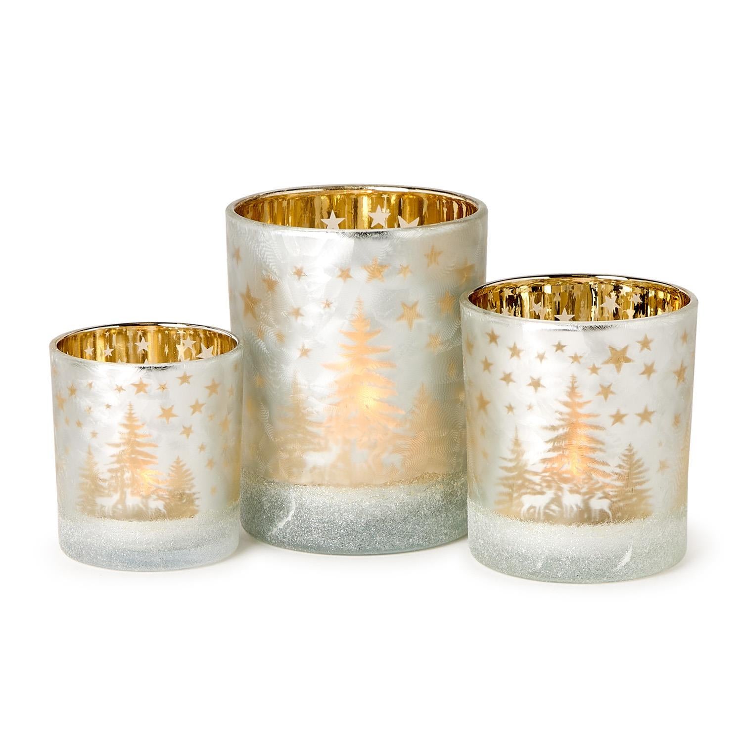 Forest Whimsy Shimmering Winter Forest Scene Tealight Candleholder - Mellow Monkey