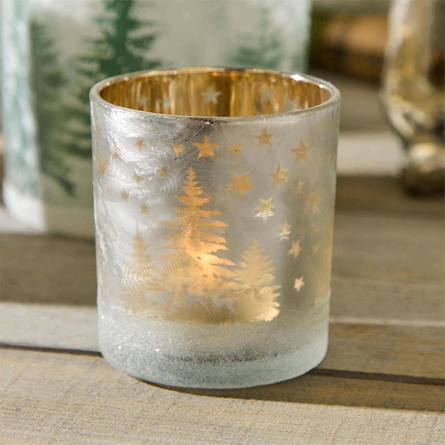 Forest Whimsy Shimmering Winter Forest Scene Tealight Candleholder - Mellow Monkey