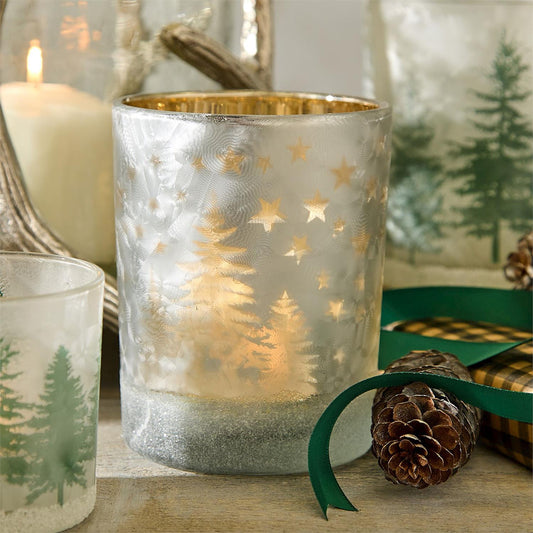 Forest Whimsy Shimmering Winter Forest Scene Tealight Candleholder - Mellow Monkey