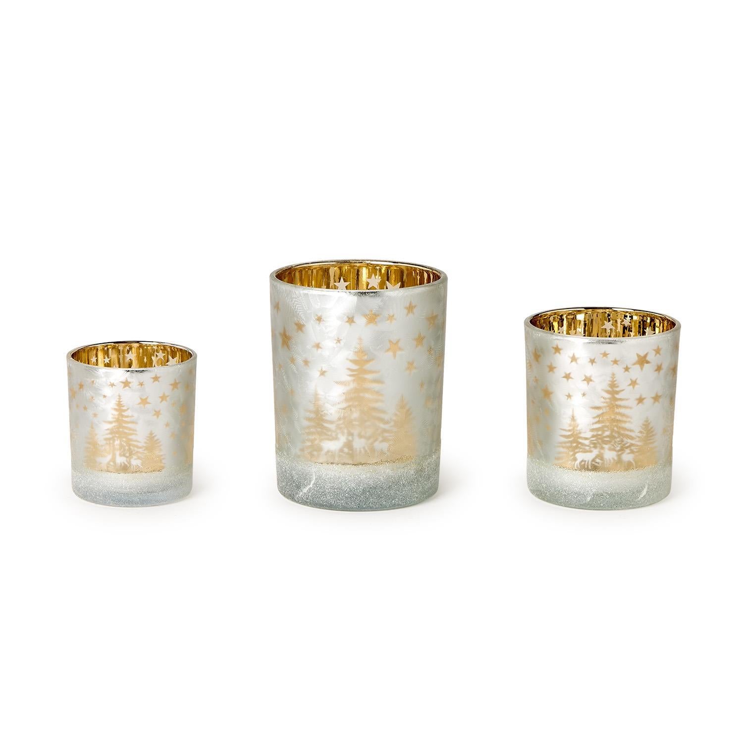Forest Whimsy Shimmering Winter Forest Scene Tealight Candleholder - Mellow Monkey