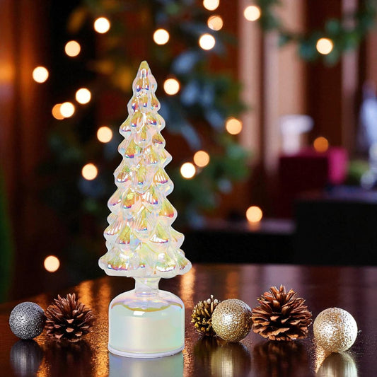 Silver Belle Iridescent Light-Up Tree with Rotating Base - 13-1/2-in - Mellow Monkey