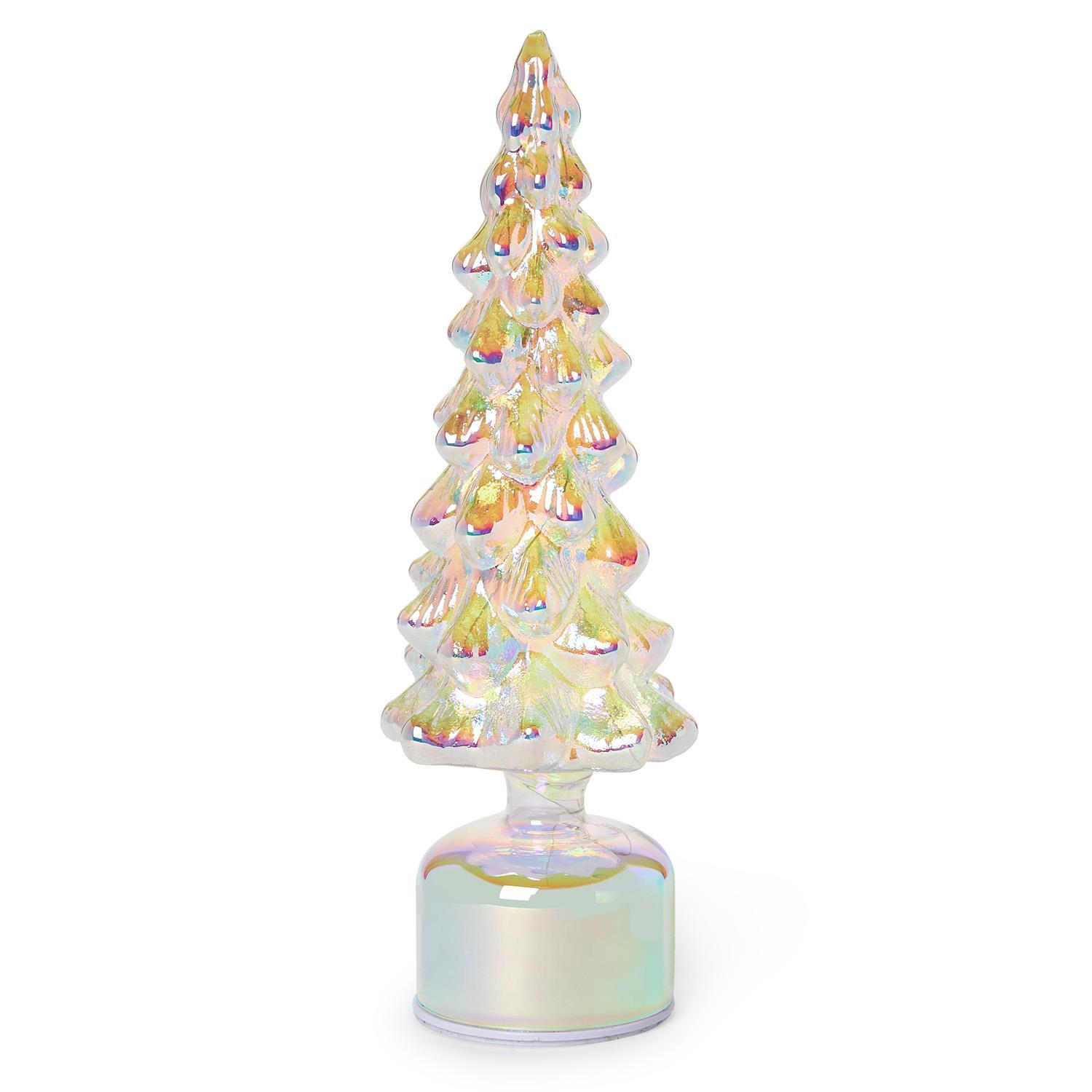 Silver Belle Iridescent Light-Up Tree with Rotating Base - 13-1/2-in - Mellow Monkey